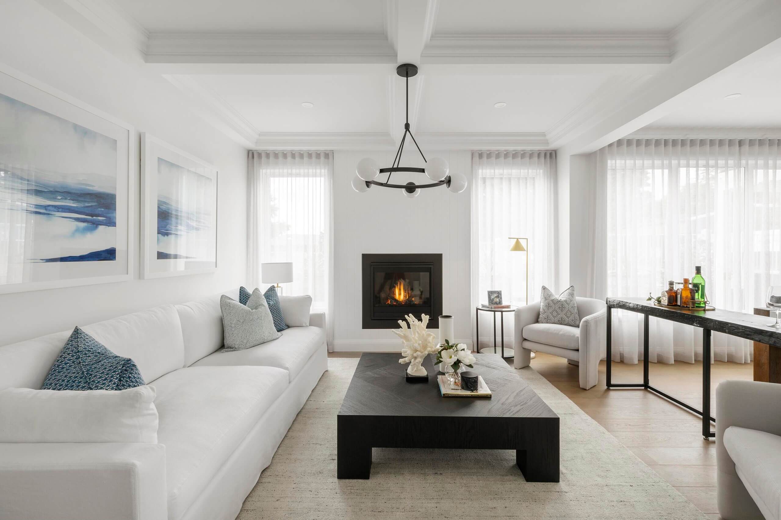 Toorak 58 living room with fireplace