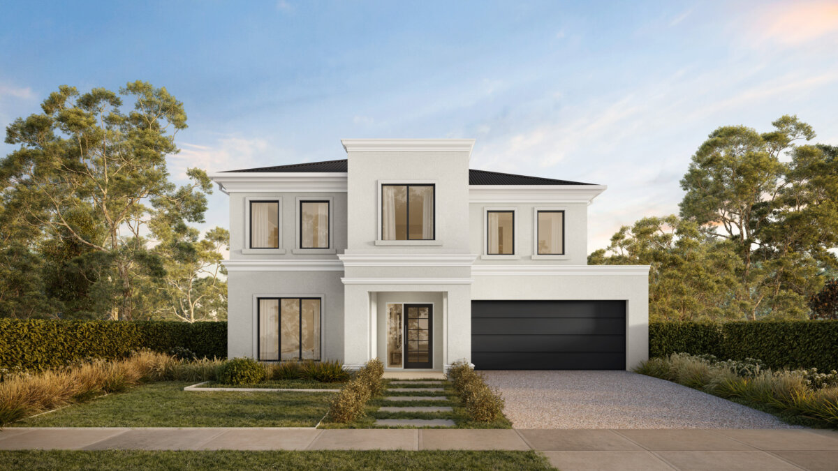 A stylish 2 floor home with a sleek design and large windows.