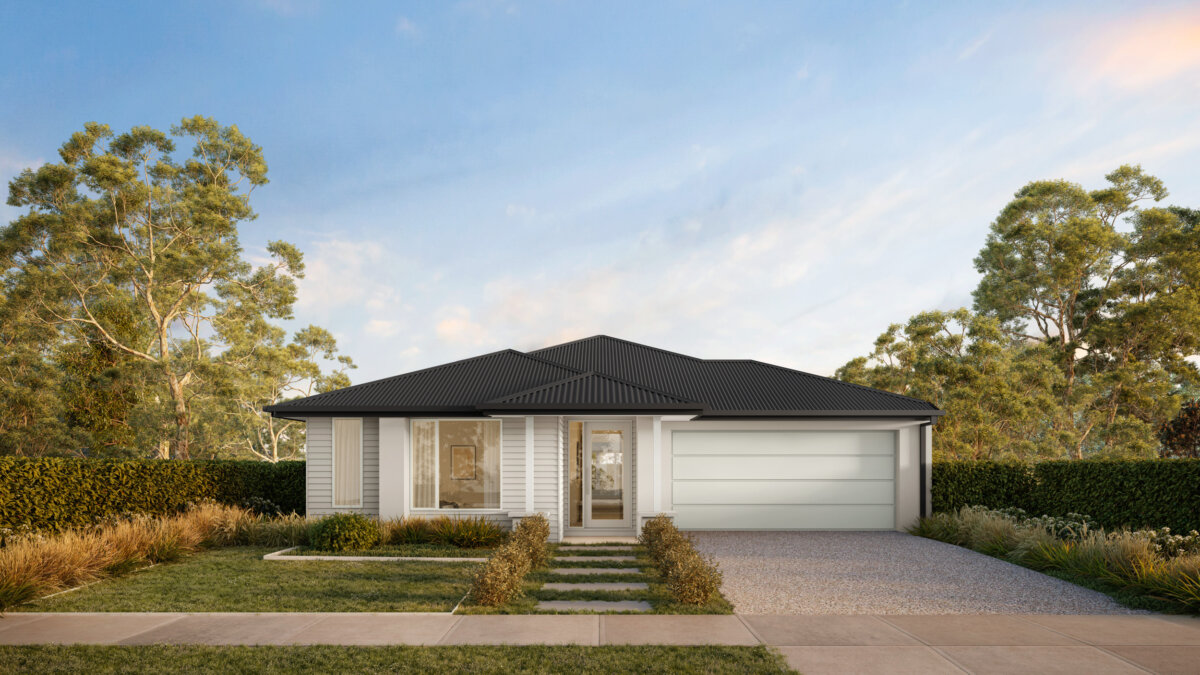 Exterior view of a contemporary home with a garden and clean design.
